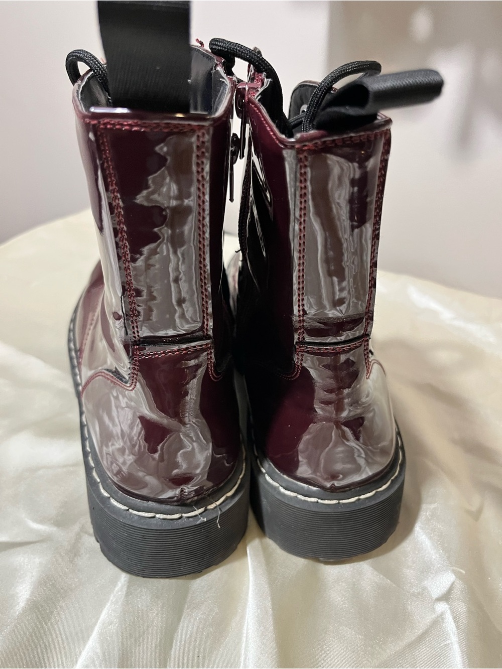Sincerely Jules Women’s Glossy Burgundy Lace-Up Combat Boots - Picture 3 of 7